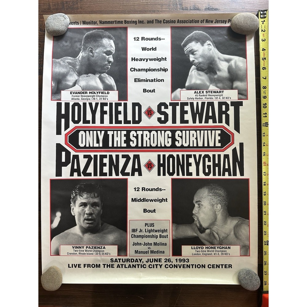 1993 Boxing Poster Holyfield Stewart Pazienza Honeyghan Atlantic City 22x28
